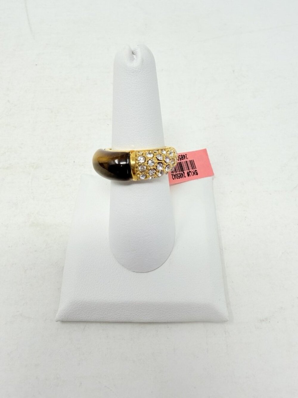 Shop LC South African Tigers Eye/Austrian Crystal Sz 7 Ring Stainless Steel 5511